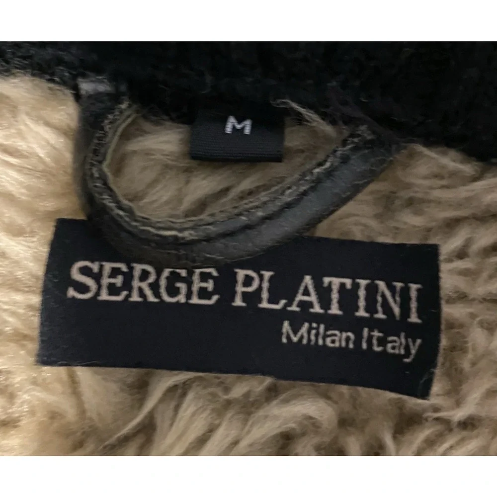 Sergie Platini Mens Italian Faux Leather Bomber Jacket Size Medium Sherpa Lined